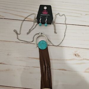 Paparazzi Turquoise and Brown Necklace Set